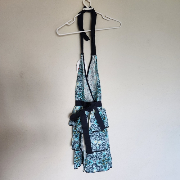 Simply Envogue Sweet Whisper retro blue black floral shape prnt Ruffle apron NWT - Picture 7 of 11